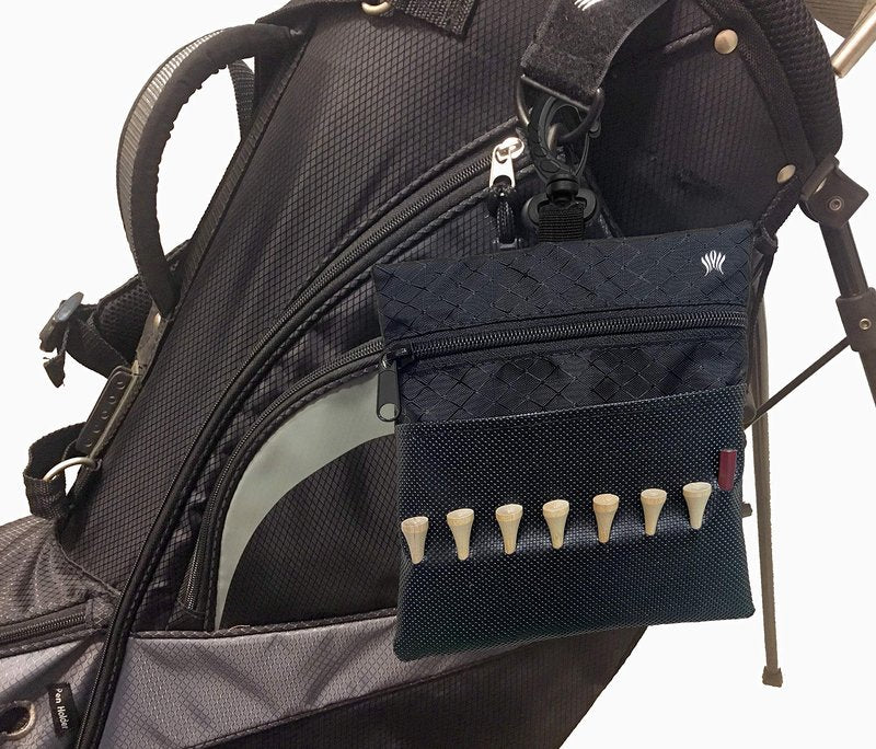 Sportwaves Golf Tee Bag - Valuables Pouch, Store Your Tees in Easy Access Tee Slots, Hooks on Golf Bag and Holds Golf Balls, Scorecard, Pencil, Keys and Phone. Great Gift for Golfers! Made in the USA