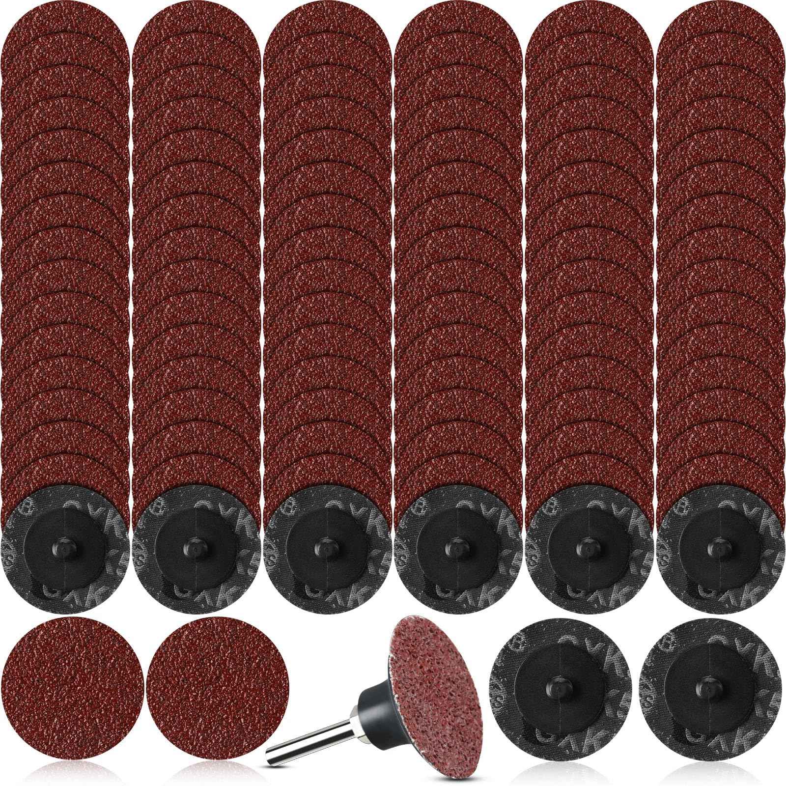 Newwiee 150 Pieces 2 Inch Sanding Discs 40 Grit Roll Lock Die Grinder Sanding Disc for Surface Prep Strip Grind Polish Finish Burr Rust Paint Removal Red