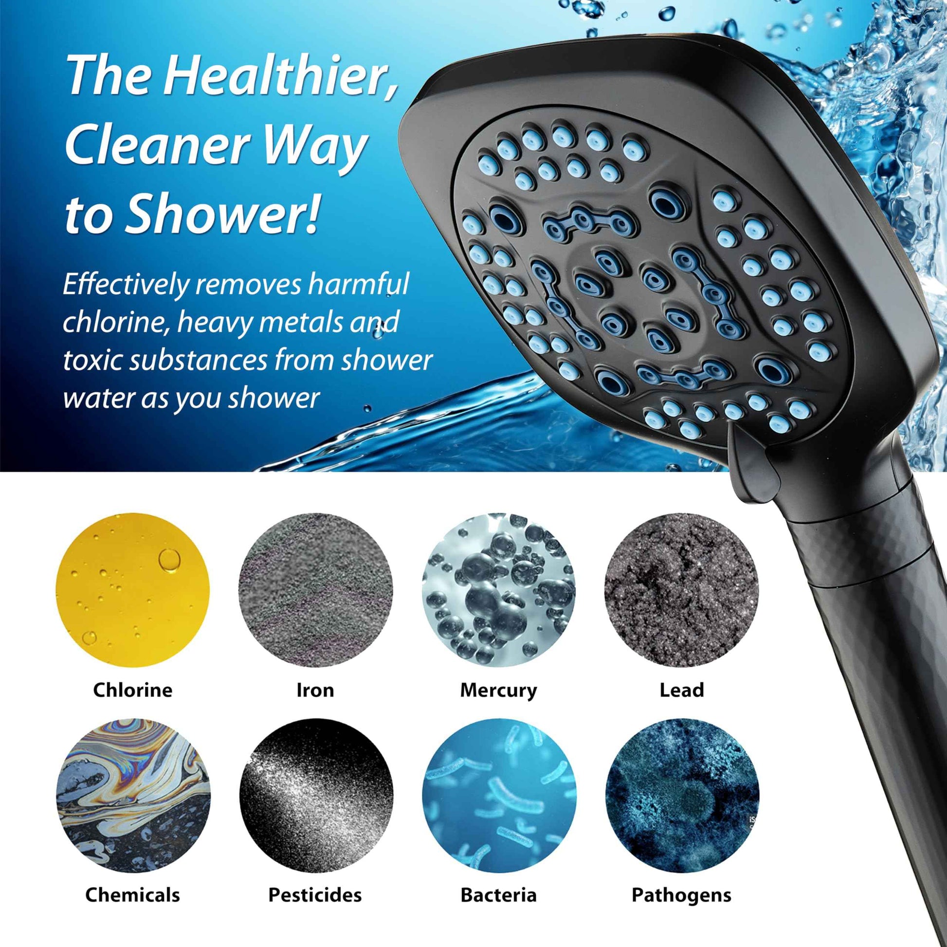 AquaCare 4X High Pressure 10 Spray Mode Filtered Showerhead - Handheld Shower Head Filters Chlorine to Heal Dry Skin, Revive Hair - Dual Power Wash Cleans Tub, Tile, Pets - Hard Water Softener, Black