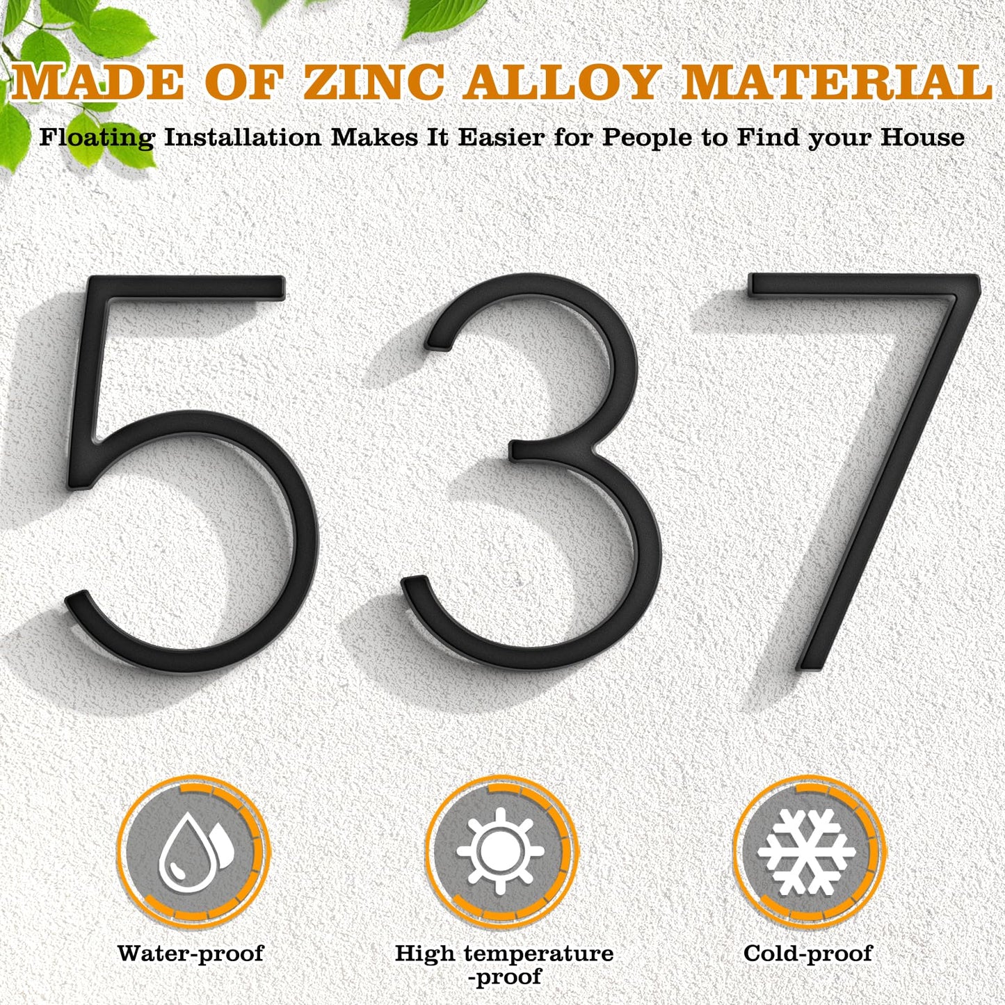 FumWens 8 Inch Floating House Numbers for Outside, Modern Black Metal Address Numbers for House, Rustproof Clear Visibility Mailbox Number with Easy Installation Kit for Yard, Front Door, Garden Street (1)