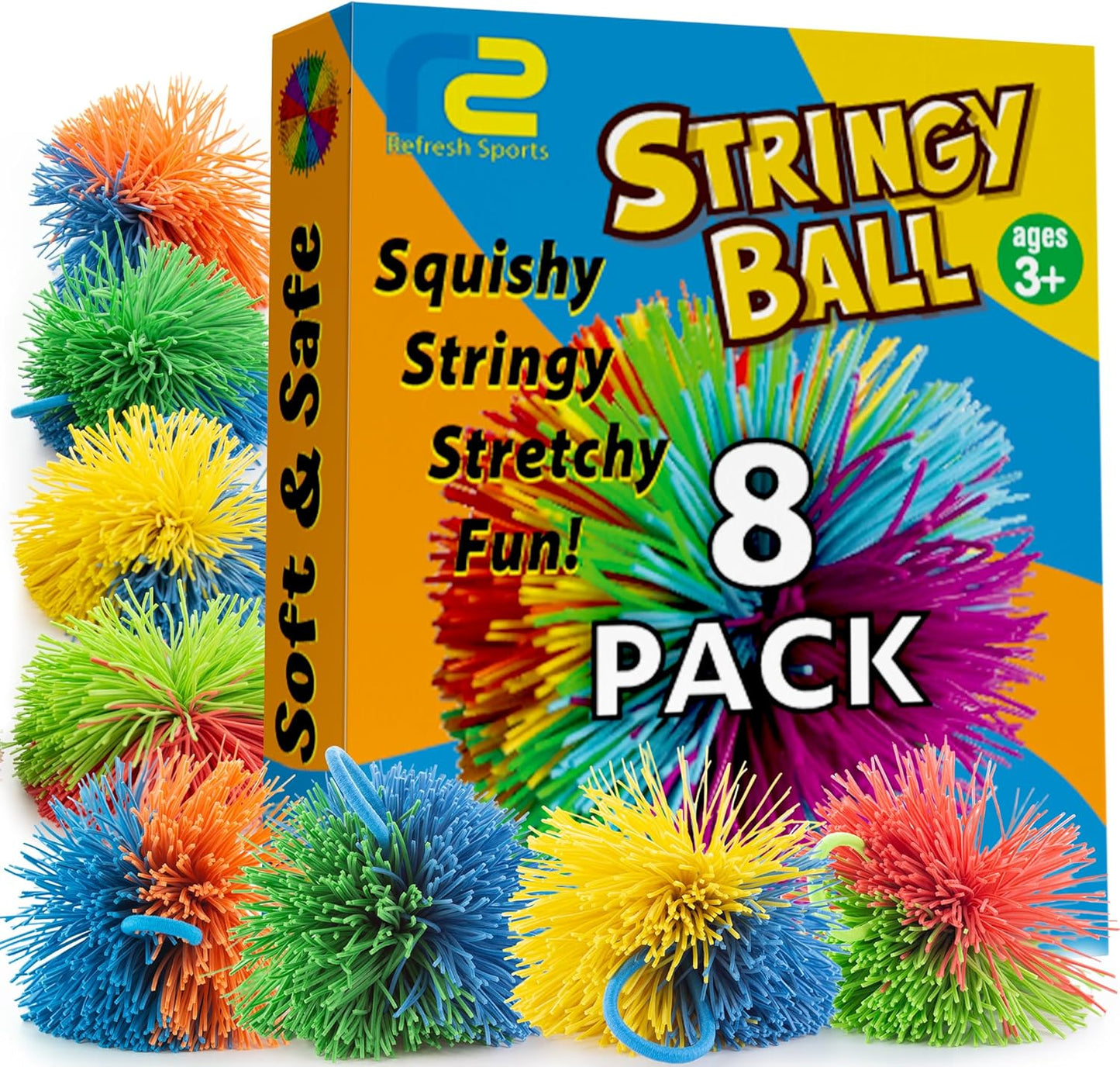 **Stringy Balls | 8-Pack Sensory Fidget Toys for Kids Ages 3-8 - Ideal Stress Relief Gifts**
