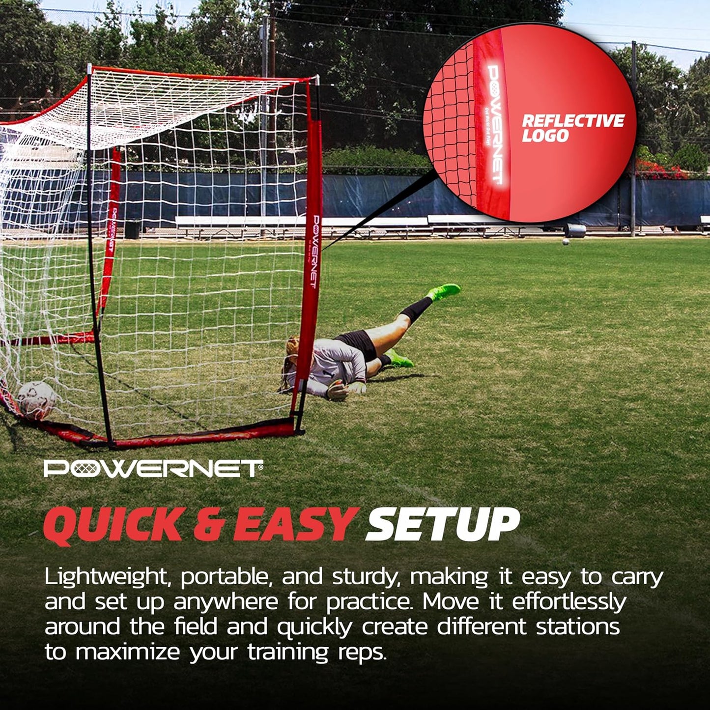 PowerNet Soccer Goal - Portable Backyard Soccer Net with Quick Setup & Zipper Storage Bag | Multiple Sizes Available