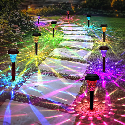 12 Pack Waterproof Solar Pathway Lights - Color Changing Outdoor Garden Decor