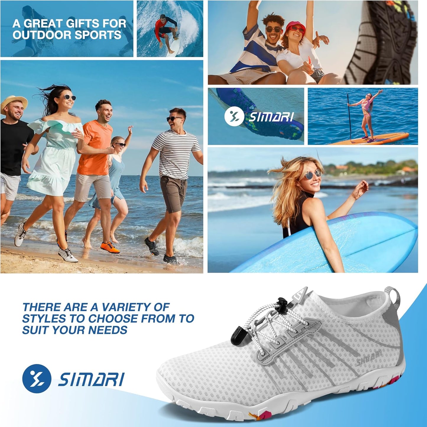 SIMARI Water Shoes - Quick-Dry Barefoot Aqua Socks | Lightweight Non-Slip Swim Shoes for Surfing, Beach Sports, Kayaking