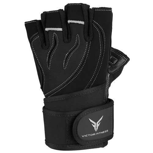 Victor Fitness Series-2 Fingerless Leather Men's Weightlifting Gloves with Full Palm Protection and Wrist Strap Support (Medium, Black)