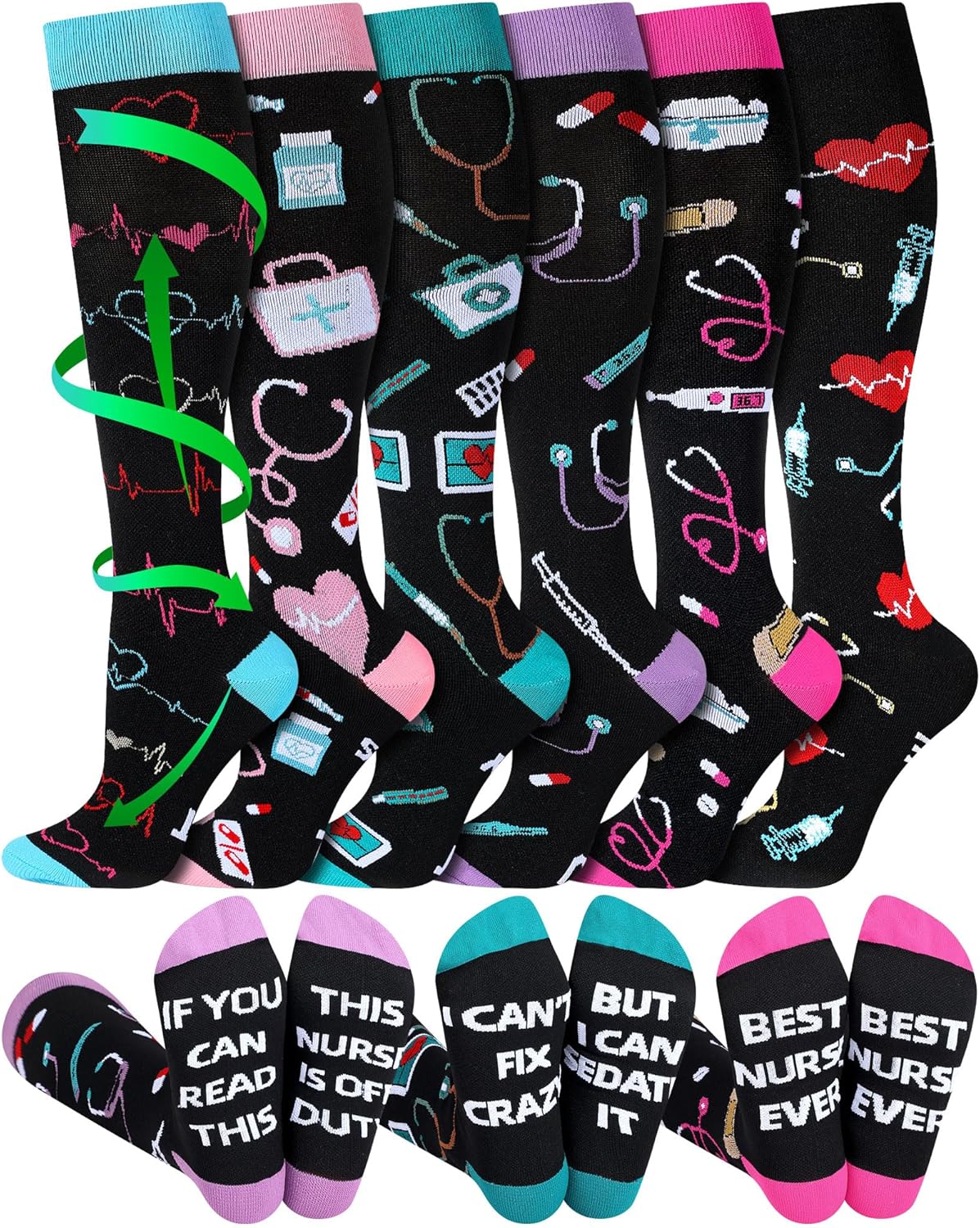 Skiennix Nurse Compression Socks - 15-20 mmHg Knee High Support for Circulation | 6 Pairs Ideal for Medical Staff