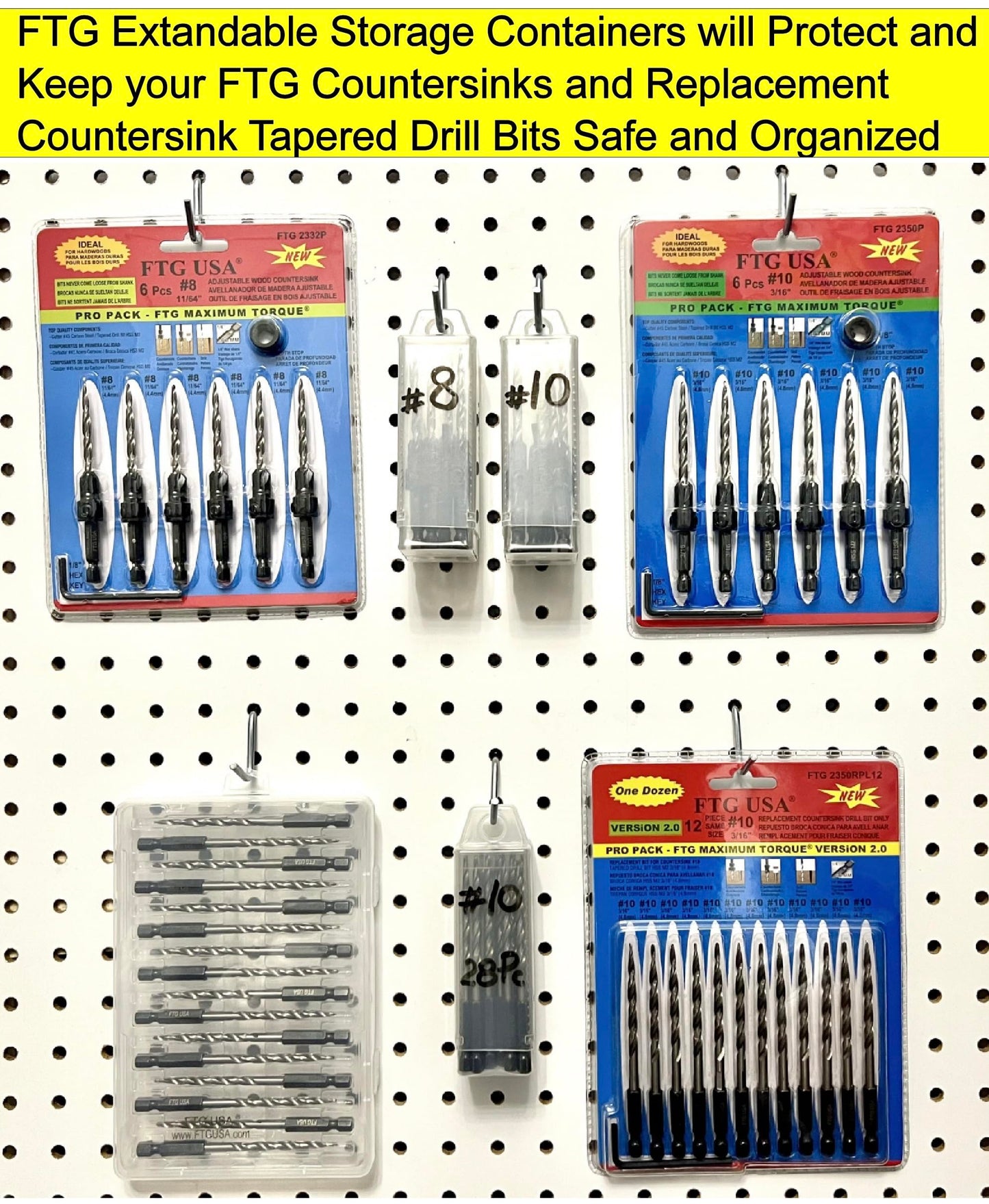 FTG USA Storage Container 4 Piece Large Size Extendable Plastic Box Used as Storage Case for Countersink and Replacement Drill Bits