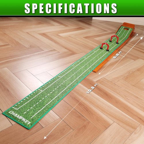 CHAMPKEY Premium Wooden Golf Putting Mat with 3 Golf Putting Gates - Realistic Putting Surface Simulates Real Golf Putting Green - Improve Putting Accuracy and Challenge
