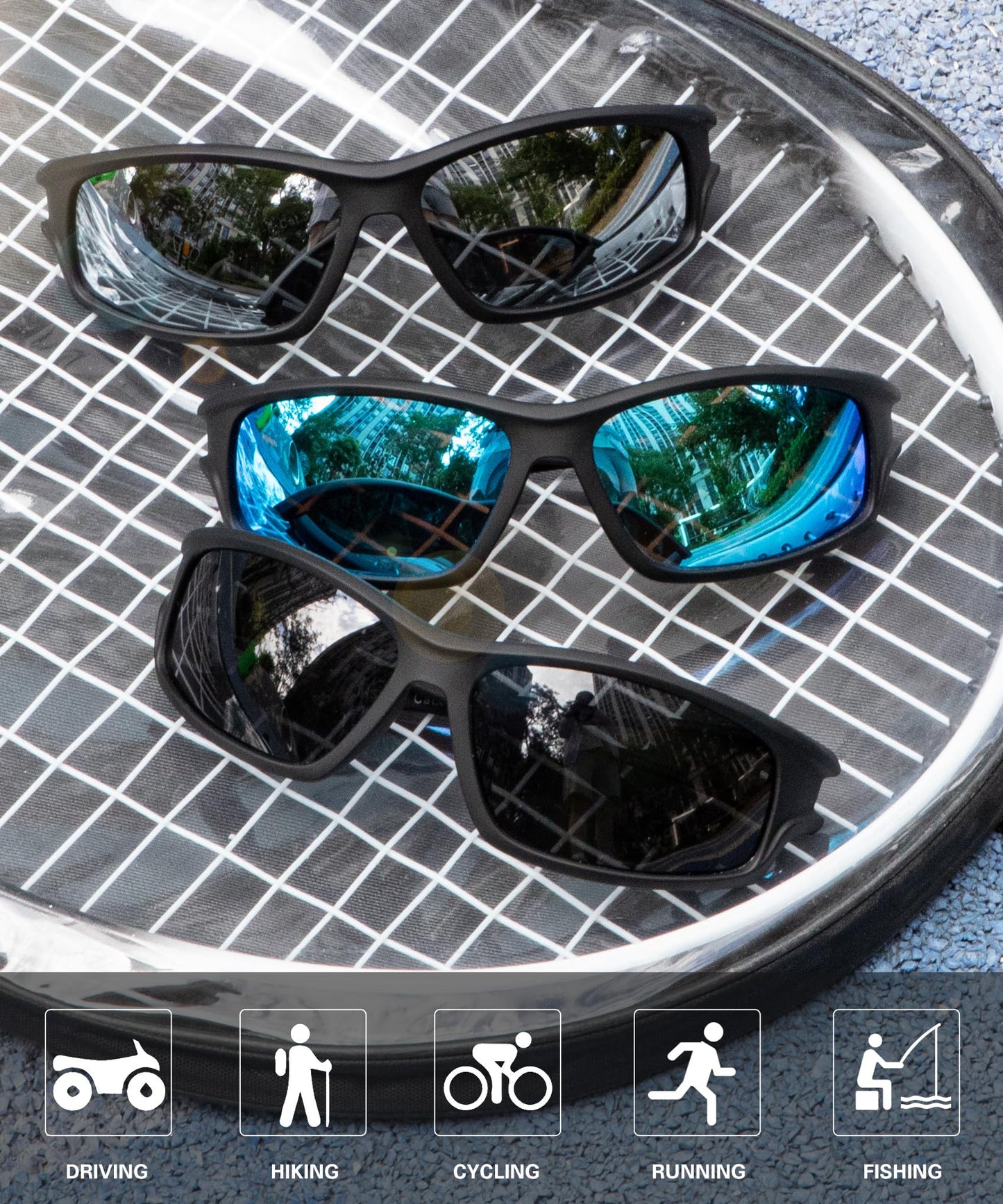 OUKEMAX Polarized Sunglasses Men, Sports Sun Glasses Womens UV400 Protection for Fishing Running Driving 3 Packs