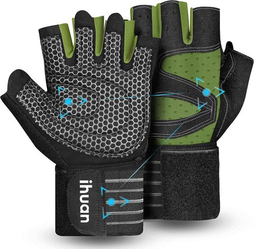 Ihuan Weight Lifting Gym Gloves - Ventilated Design with Wrist Wrap Support for Men & Women