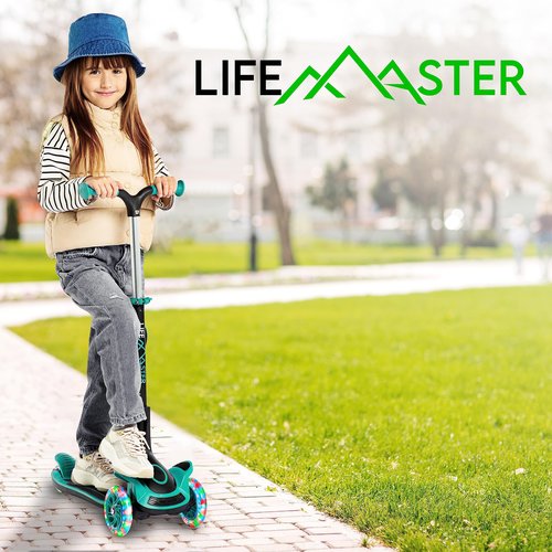 3 Wheel Scooter for Kids with Foldable Seat, Adjustable Handlebar Height, Lean-to-Steer Ride On Toy for Kids Ages 2+, Light-Up LED Wheels, Wide Anti Slip Deck, Indoor & Outdoor Use, Teal