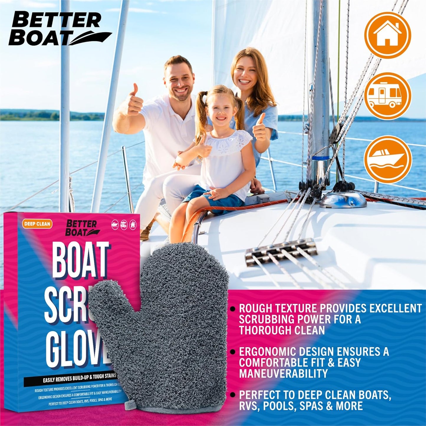Skiennix Heavy-Duty Boat Scrubbing Brush Glove - Durable Deck & Hull Scrub Mitt for Marine Use