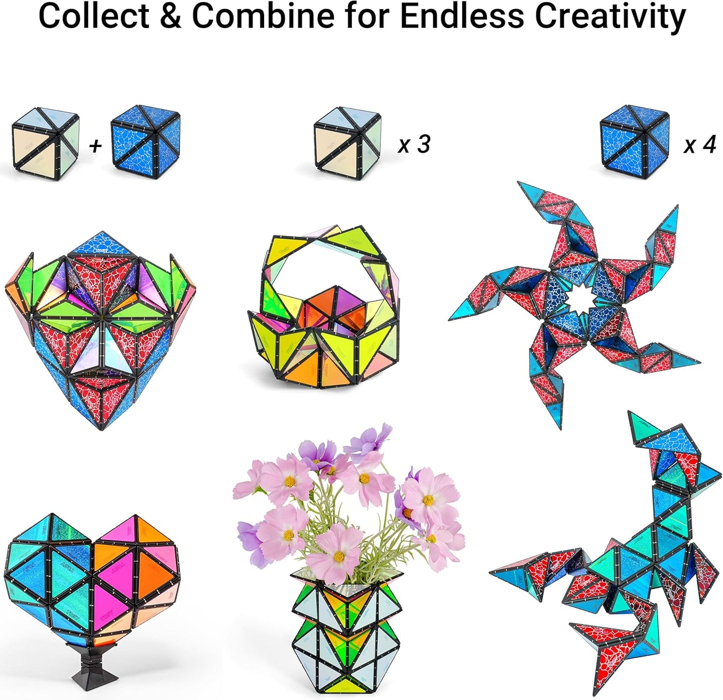 TOSY Magnet Pyramid Fidget Cube - Transforms into 1 Billion Shapes | 243 Rare Earth Magnets, Glowing Design
