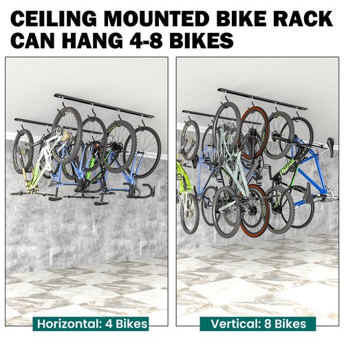 EVERHANGER Ceiling Bike Storage Racks for Garage, Indoor Bike Storage Hanger with Adjustable Bike Hooks for 4 to 8 Bikes