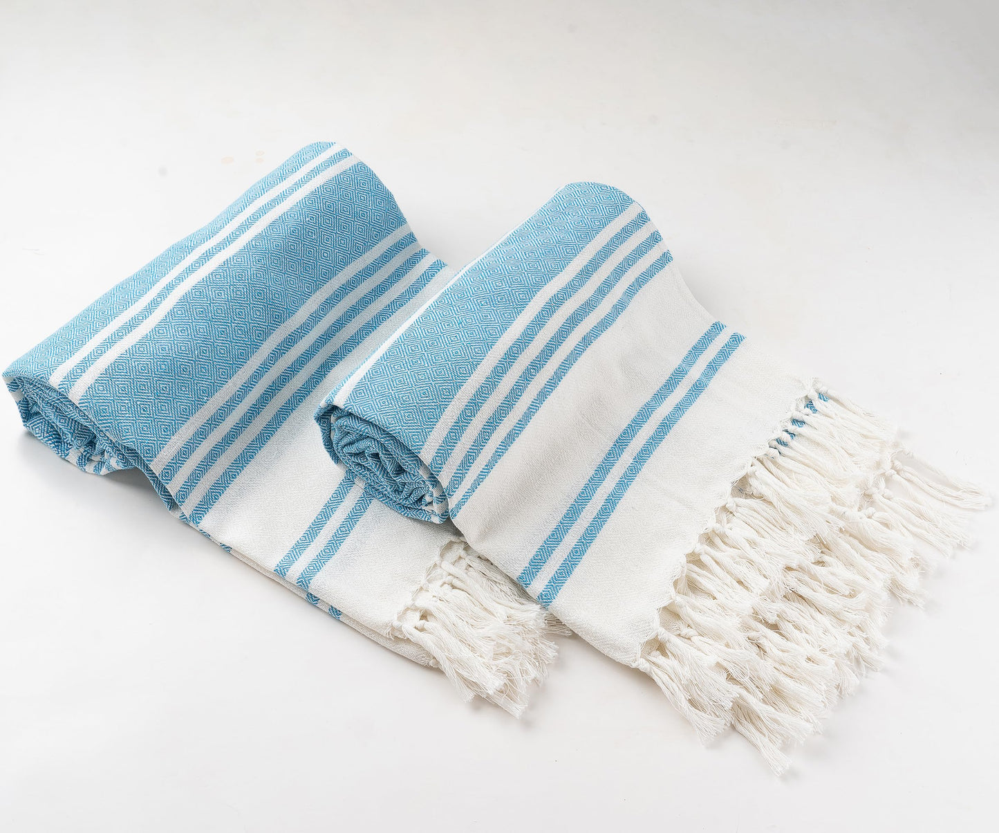 Aqua Beach Towels, 100% Cotton, Set of 2, Turkish Hammam Bath Towel, 36 x 71 Inches, Quick Drying Towels for Travel, Swimming Pool Towels, Striped Oversized Peshtemal Turkish Towel