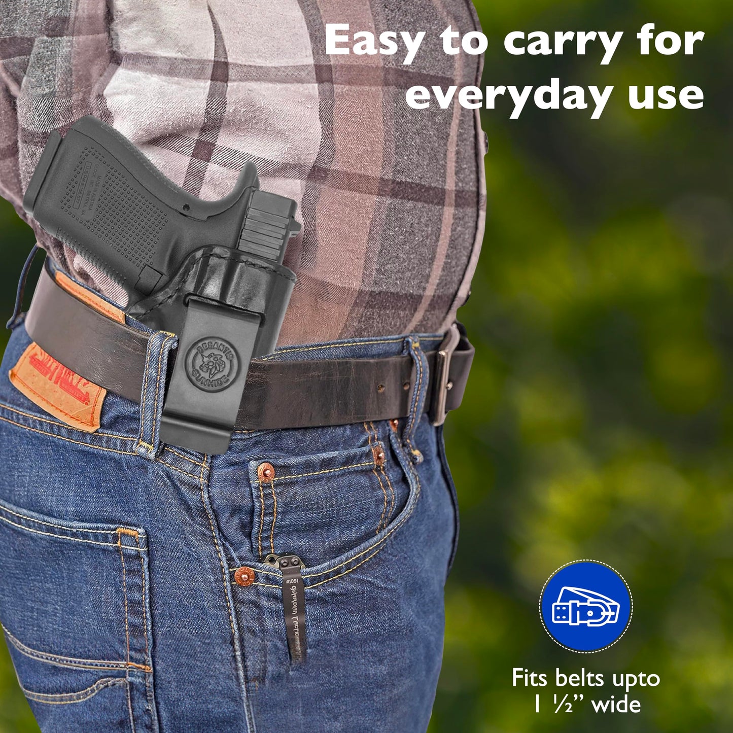 Desantis Inside Heat IWB Gun Holster - Concealed Carry, Leather Holster IWB for Pistols, Fits the Glock 19, 19 Gen 5, 23, 32, 19X, 45; Ruger RXM - Right Hand Draw, Black