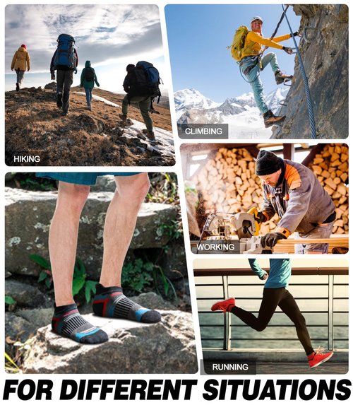 LANLEO Merino Wool Ankle Running Hiking Socks for Women Men Compression Support Thick Cushion No Show Socks 6 Pairs Mix Color A,Large