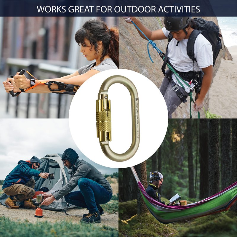 Fusion Climb Ovatti Military Tactical Edition Steel Auto Lock Oval Symmetrical Anchor Carabiner Gold, One Size (FP-9108-P-GLD)