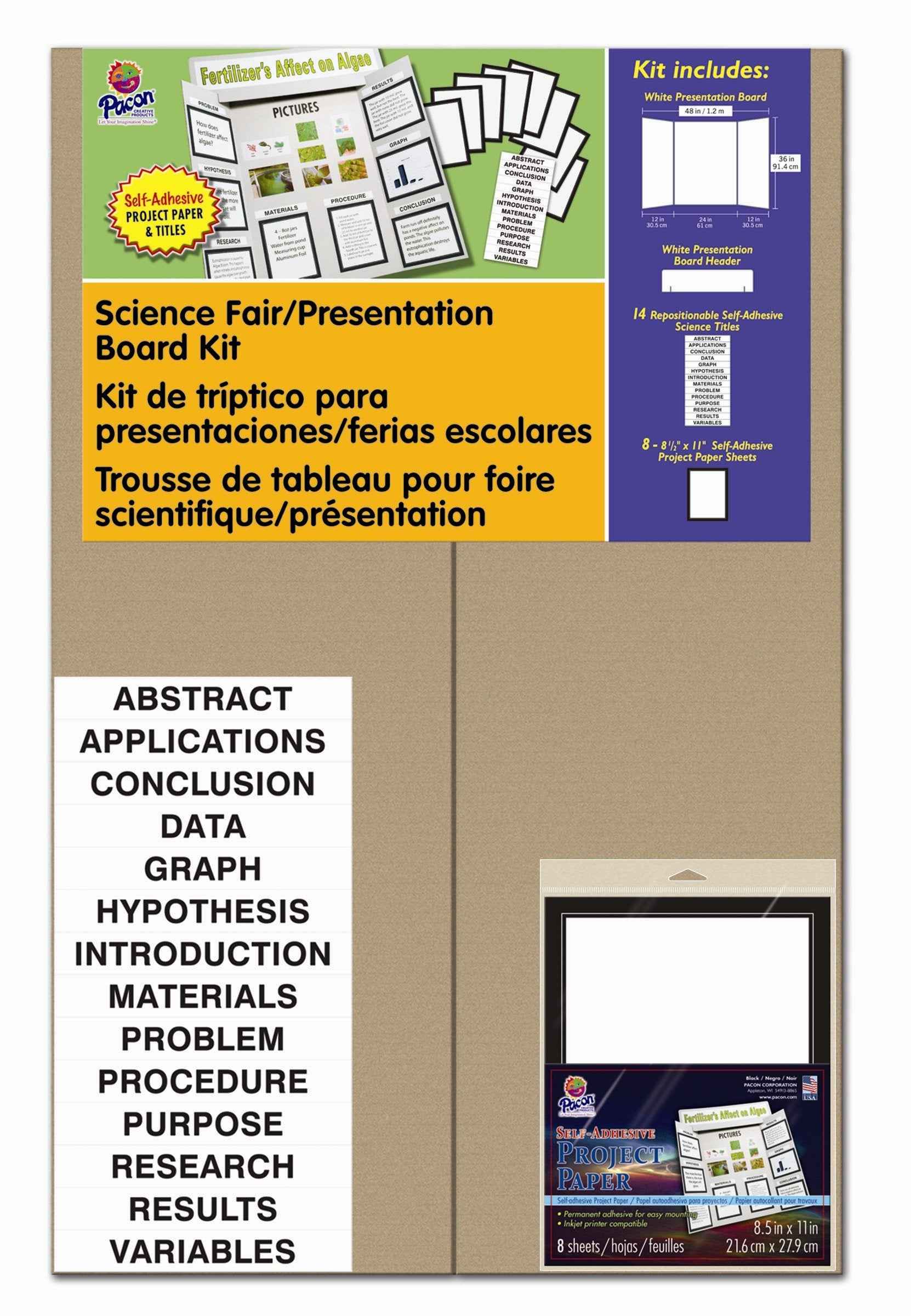 Pacon Presentation Board Kit, White, Includes Self-Adhesive Project Papers, 48" x 36", 1 Kit
