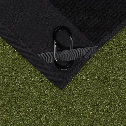 Golf Guys Tour Towel Terry Cloth Golf Towel (15.5" x 23") with Premium Carabiner Golf Bag Clip | Super Absorbent, Golf Ball Cleaning Towel, Black w/White Stripes