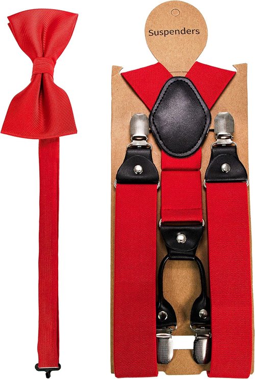 JEMYGINS Men's Solid Color Suspender & Silk Bow Tie Set - Elegant Formal Accessory