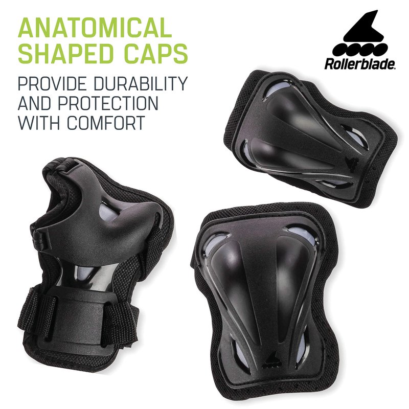Rollerblade Skategear Junior 3 Pack Protective Gear, Knee Pads, Elbow Pads and Wrist Guards, Multi Sport Protection,Youth, Black