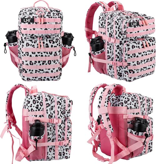 LHI Military Tactical Backpack - 45L Army Assault Pack with Molle System | Pink Leopard Design