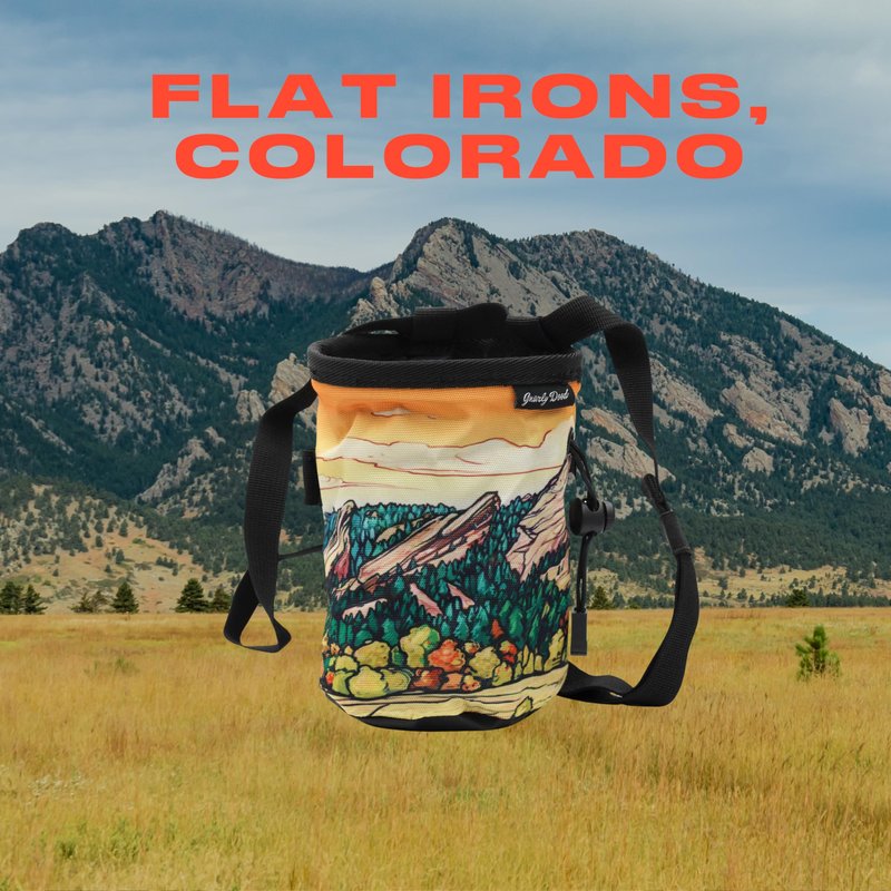 GNARLY DOOD Flat Irons Rock Climbing Chalk Bag | for Outdoor, Gym, & Bouldering | Adjustable Waist Belt, Durable Drawstring Closure, & Zippered Pocket