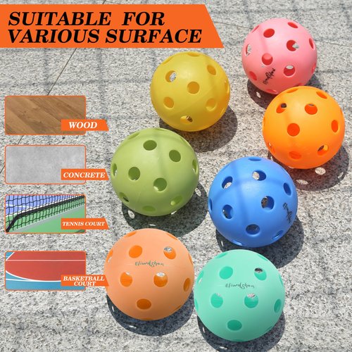 Eliwdshen 26 Holes Sports Set Indoor Court Pickleball Balls for All Style Pickleball Paddles with Mesh Bag High Elasticity & Durable 6-Pack(Light Blue)