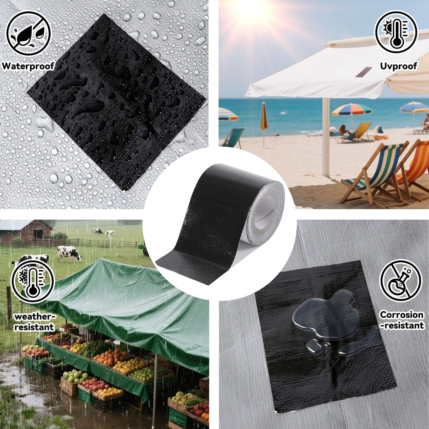 RV Awning Repair Tape: 3" x 30FT Black Fabric Heavy Duty Waterproof Patch Kit for Sail Tent Boat Cover Outdoor Repair