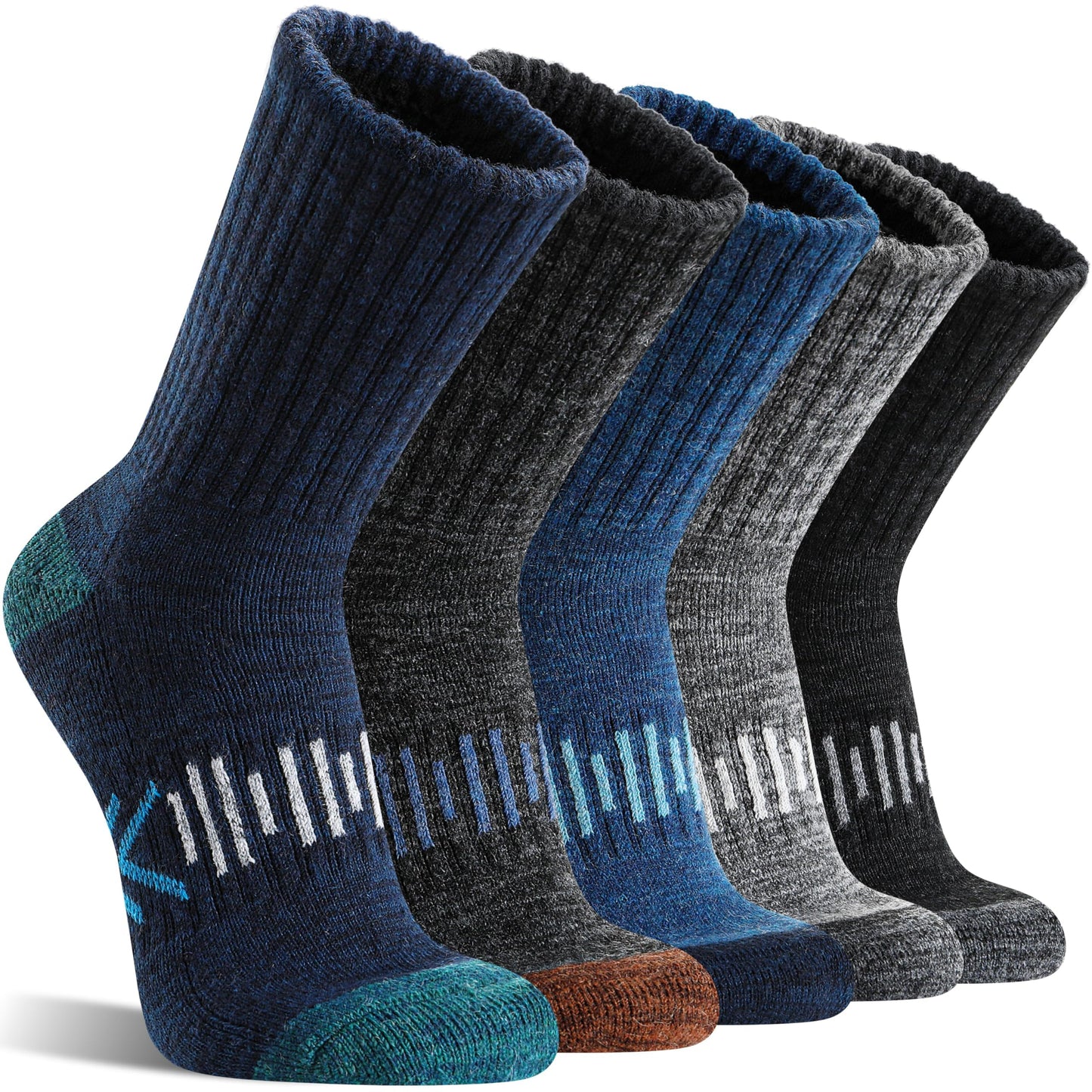 SAVALOS Merino Wool Hiking Socks for Men Thermal Warm Winter Cozy Work Crew Gifts Socks Stocking Stuffers 5 Pairs(Arrow-Mixed,M)