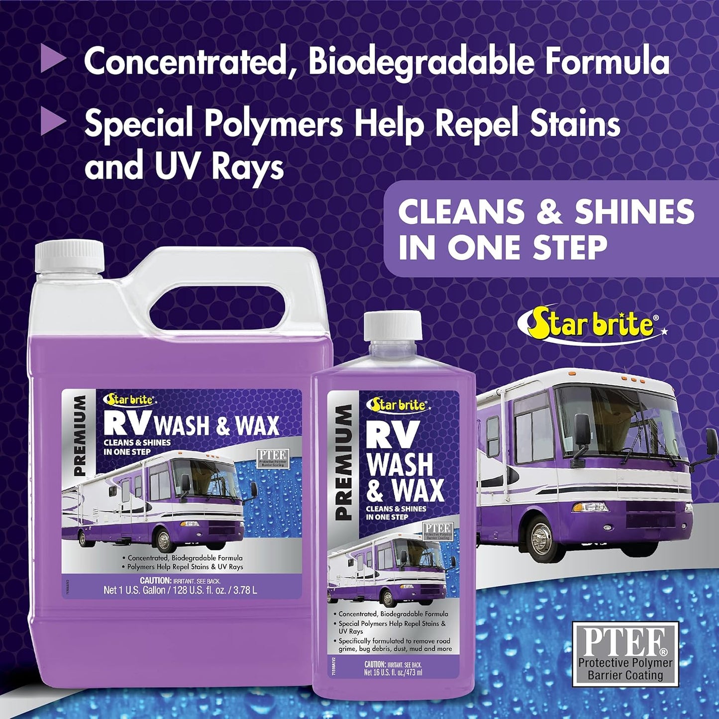 Star Brite RV Wash & Wax - One-Step Cleaner with UV Protection for RVs & Campers - 16 Oz