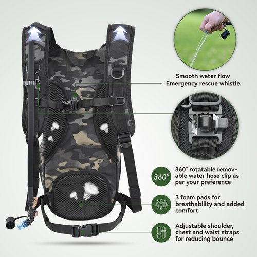 MARCHWAY Tactical Molle Hydration Pack Backpack with 3L TPU Water Bladder, Military Daypack for Cycling, Hiking, Running, Climbing, Hunting, Biking (Black Camo)