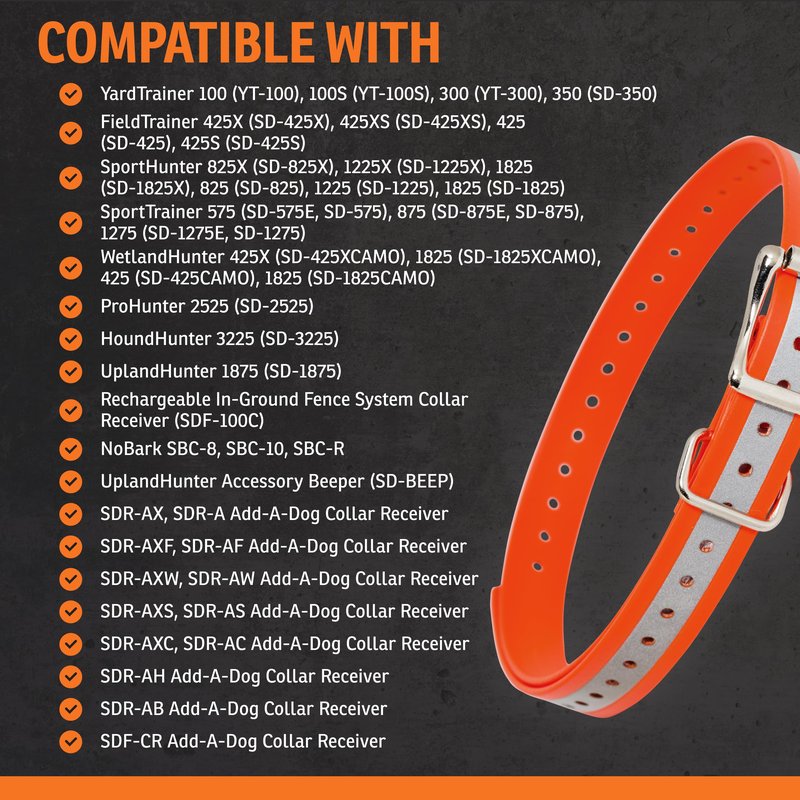 SportDOG 3/4-Inch Collar Strap - Waterproof Replacement Strap for Rugged Outdoor Use - Adjustable Collar with High Visibility - Reflective Orange