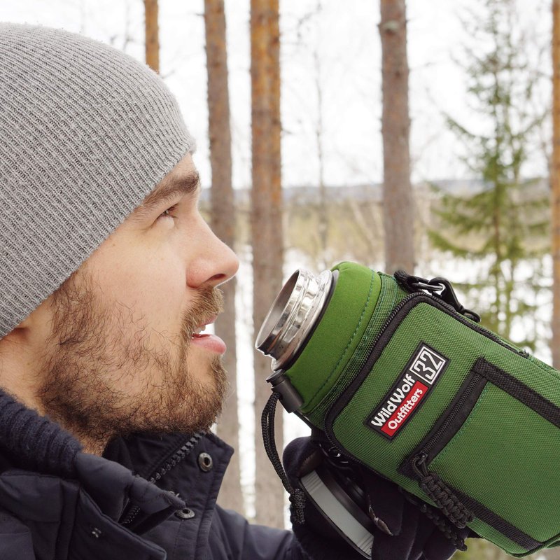Water Bottle Holder for 32oz Bottles by Wild Wolf Outfitters - Green - Carry, Protect and Insulate Your Best Flask with This Military Grade Carrier w/ 2 Pockets & an Adjustable Padded Shoulder Strap