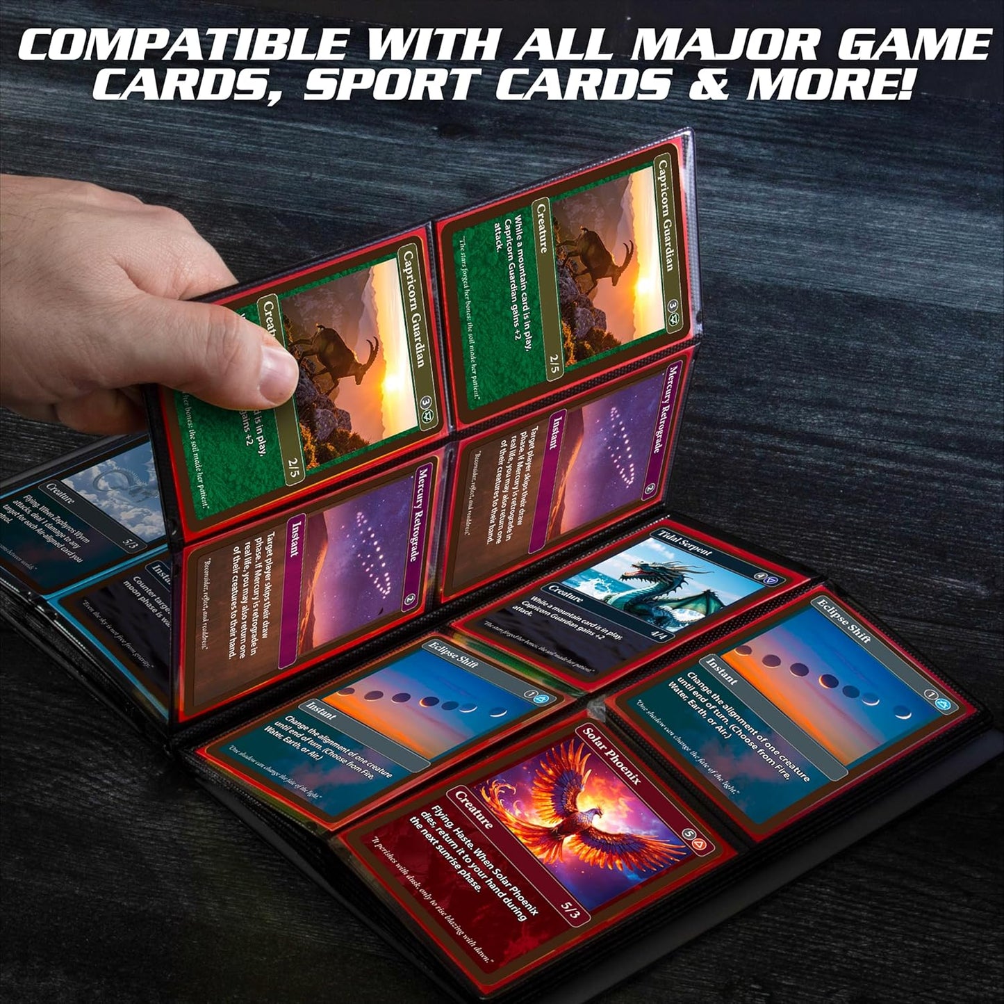 Monster Trading Card Album - Matte Black Anti-Theft Binder with Side Loading Pockets, Holds 160 Cards