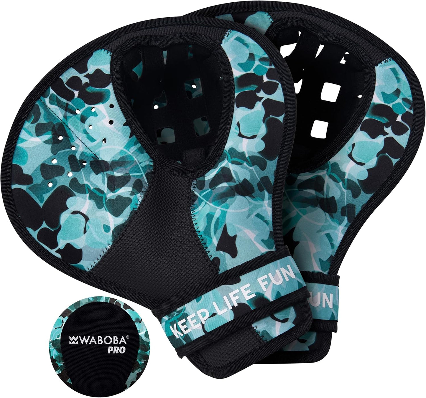 Waboba Catch Water Gloves - Pro Water Bouncing Ball Set for Beach Games | 2 Baseball Mitts, Black