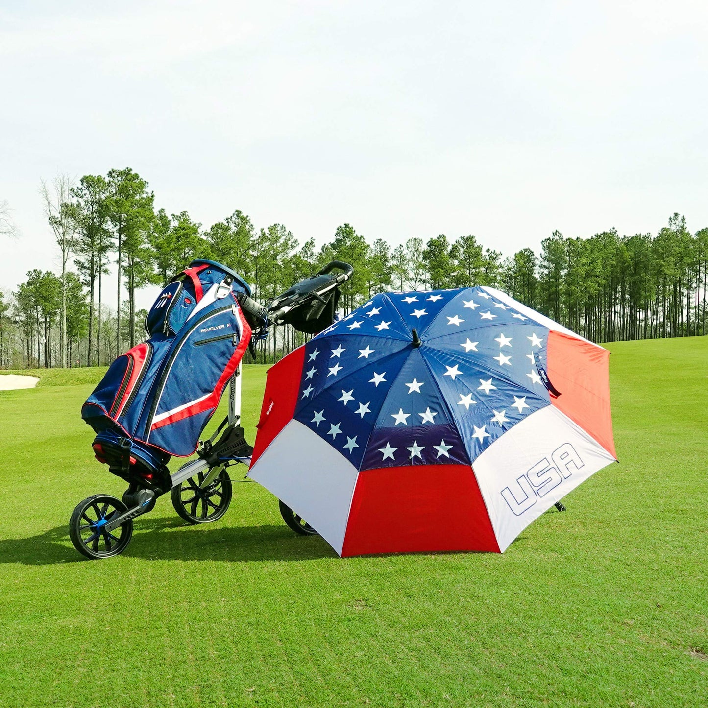 Bag Boy USA Wind Vent Umbrella, Red/White/Blue, 62"
