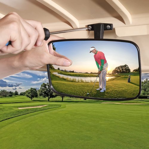 10L0L Golf Cart Mirror 9.5×7.5" Large Radian Extra Wide Panoramic Golf Cart Rear View Mirror Black Fits for Yamaha EZGO Club Car