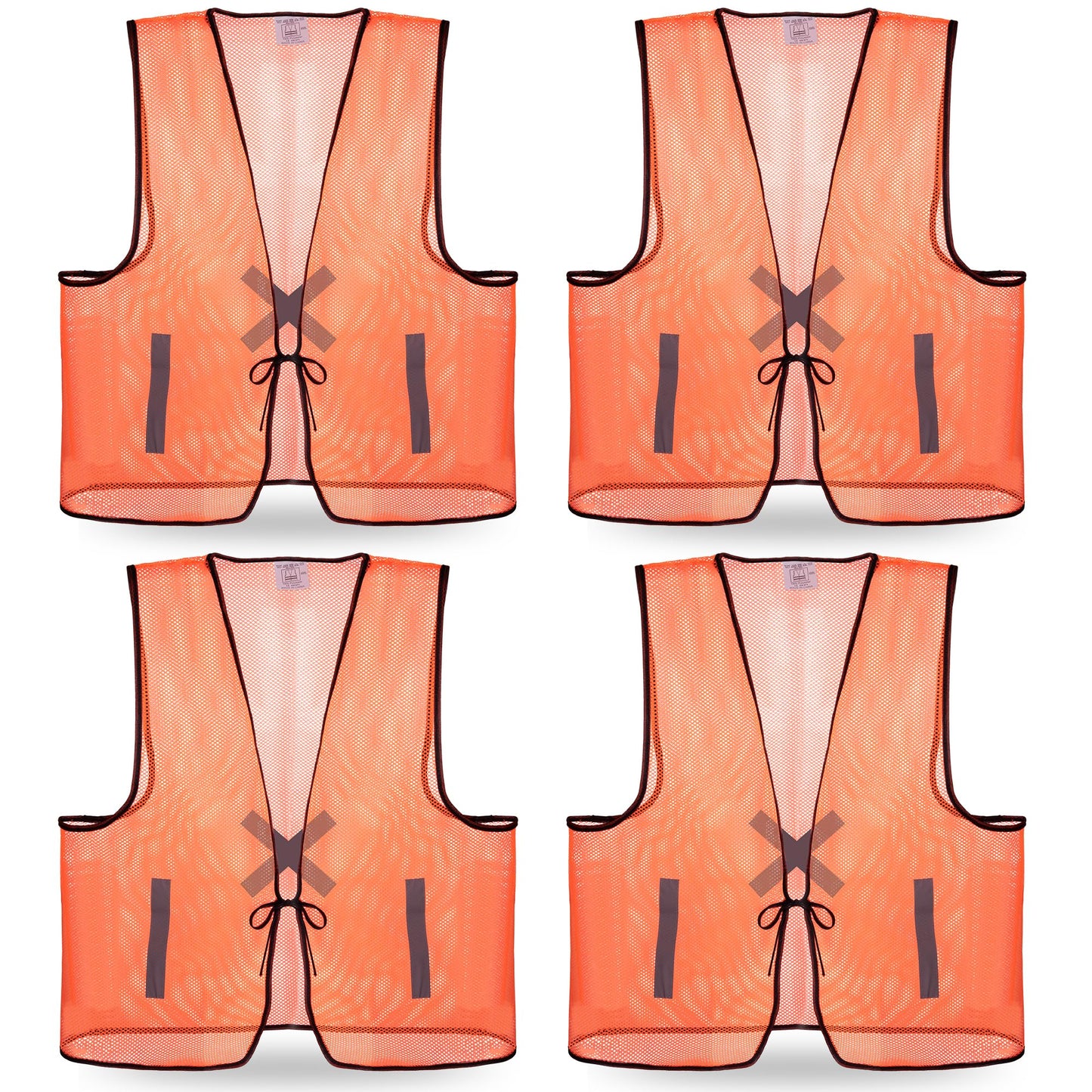 RunNico 4Pcs Hunting Mesh Safe Vests, Hunter Special High Visibility Vest with Reflective Stripes, Breathable Blaze Orange Safety Cloth for Unisex Adult Outdoor Hunting Hiking Mountain and Night Work