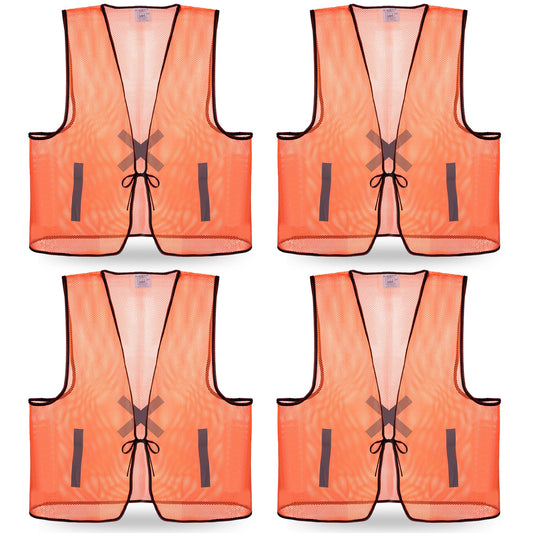 RunNico 4Pcs Hunting Mesh Safe Vests, Hunter Special High Visibility Vest with Reflective Stripes, Breathable Blaze Orange Safety Cloth for Unisex Adult Outdoor Hunting Hiking Mountain and Night Work