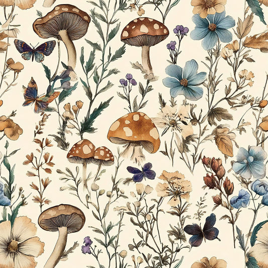 Froluya Mushroom Wallpaper Peel and Stick Vintage Floral Contact Paper 16.9" x 196.8" Boho Self Adhesive Removable Wallpaper Mushroom Forest Decorative Contact Paper for Bathroom Cabinets Vinyl