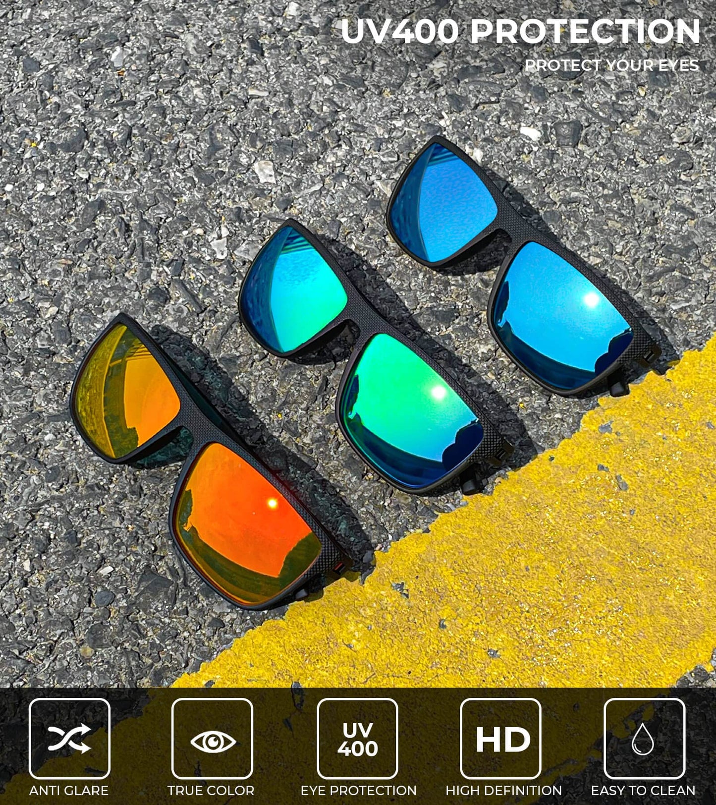 KALIYADI Polarized Sunglasses Men, Lightweight Mens Sunglasses Polarized UV Protection Driving Fishing Golf (Ice Blue/Green/Red