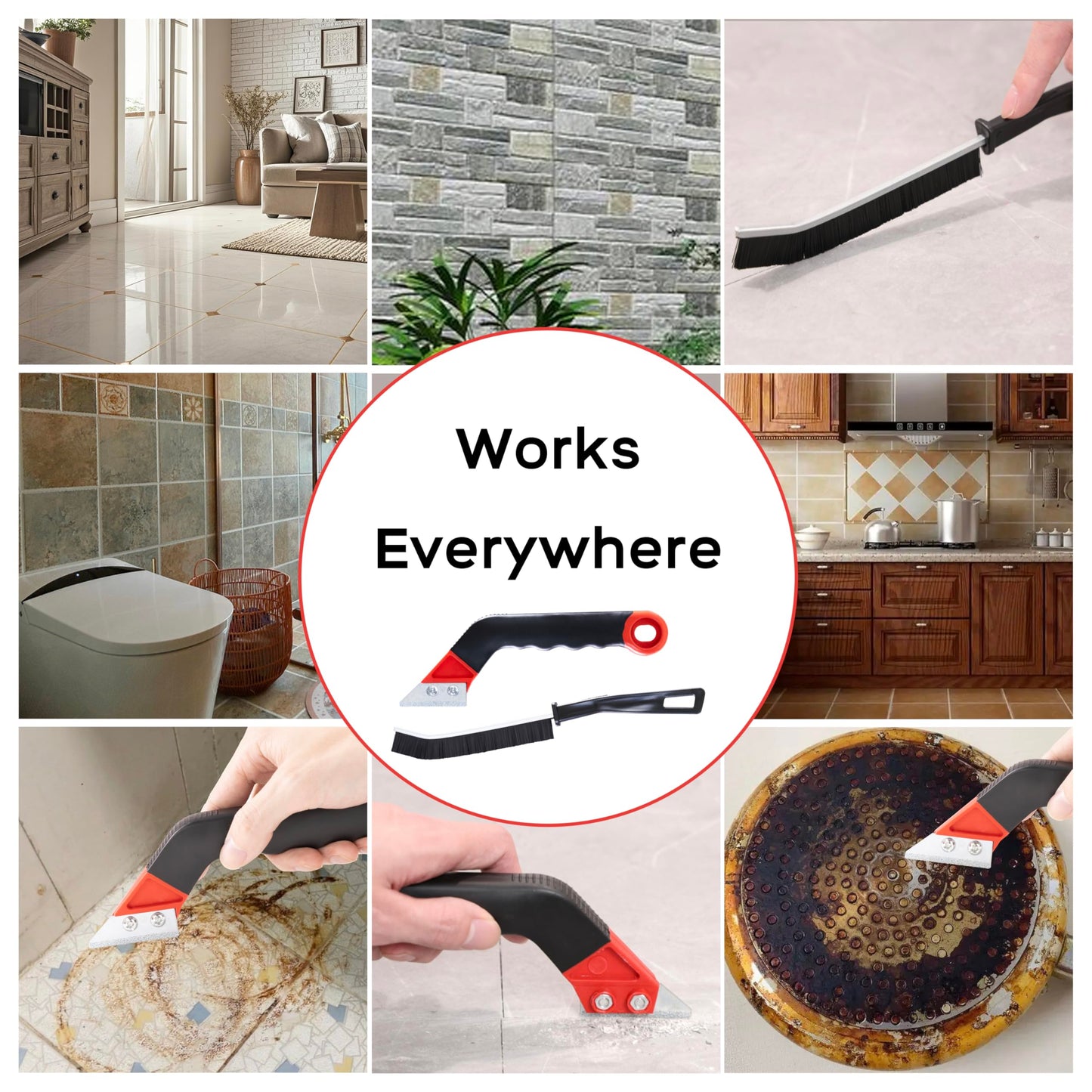 Grout Removal Tool Kit - 2 Scrapers, 6 Blades & 2 Cleaning Brushes for Tile Grout Cleaning, Grout Scraper Tool for Bathroom, Kitchen, Floor Tiles - Durable & Easy to Use