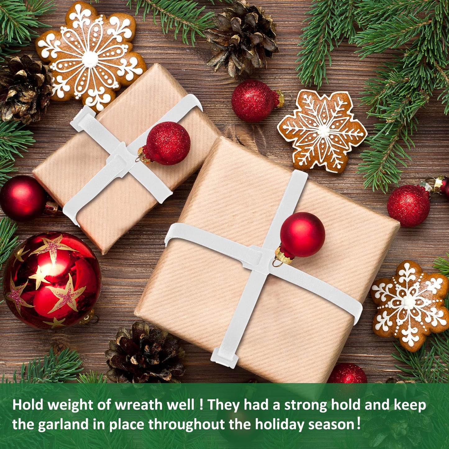 80Pcs Christmas Garland Ties White Hook and Loop Plant Cable Ties Adjustable Holiday Garland Ties Nylon Garden Plant Cable Strap for Wreath Garland Making Xmas Tree Door Banister Stairway Decoration