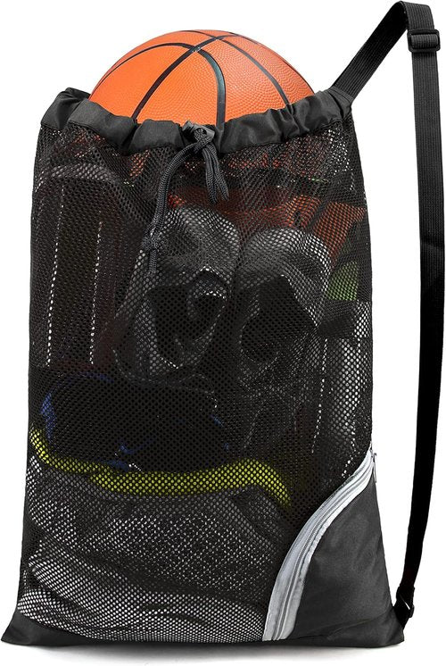 BeeGreen Mesh Drawstring Bag - Versatile Swim Backpack for Beach, Pool & Gym | Black Cinch Bag