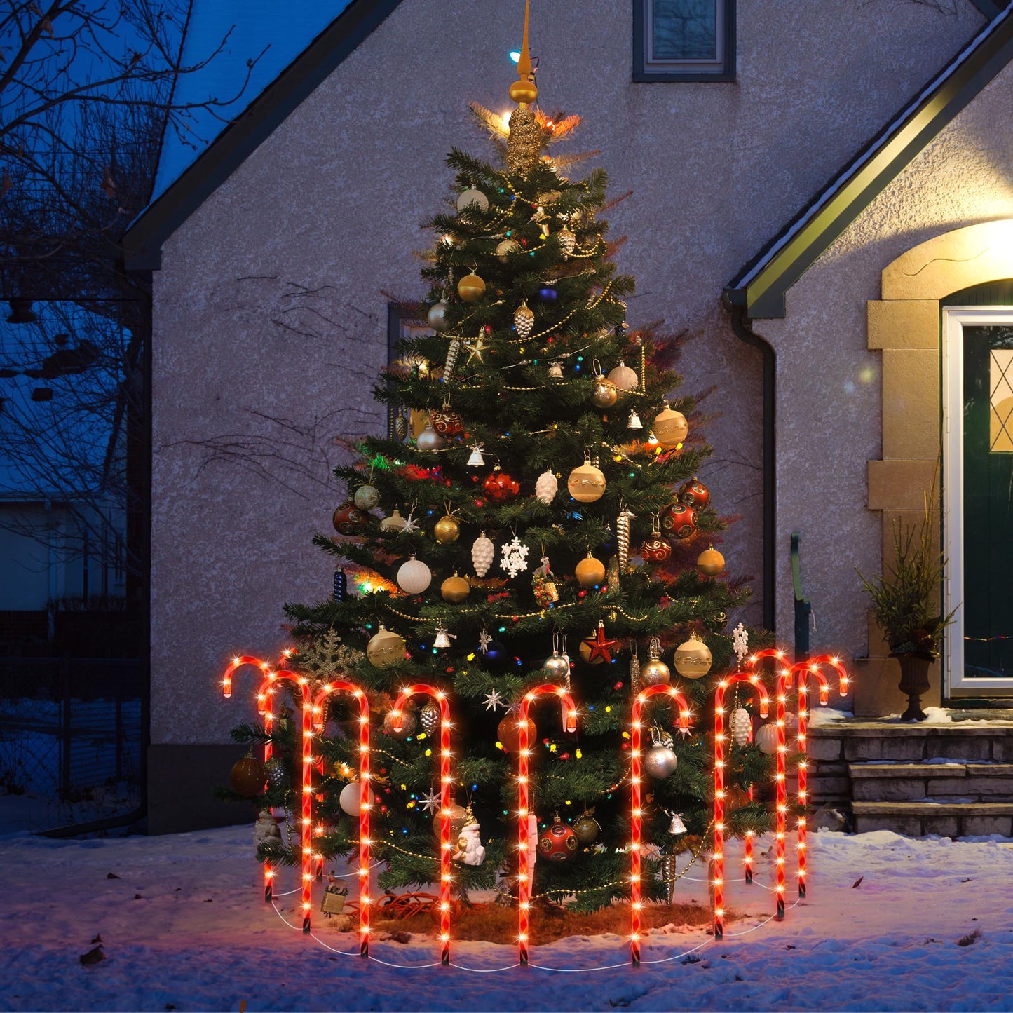 COOLWUFAN 24 Pack Chrismas Candy Cane Lights, 33'' Light Up Candy Cane Chrismas Decoration Outdoor Yard, Waterproof Xmas Outside Decor Pathway Lights