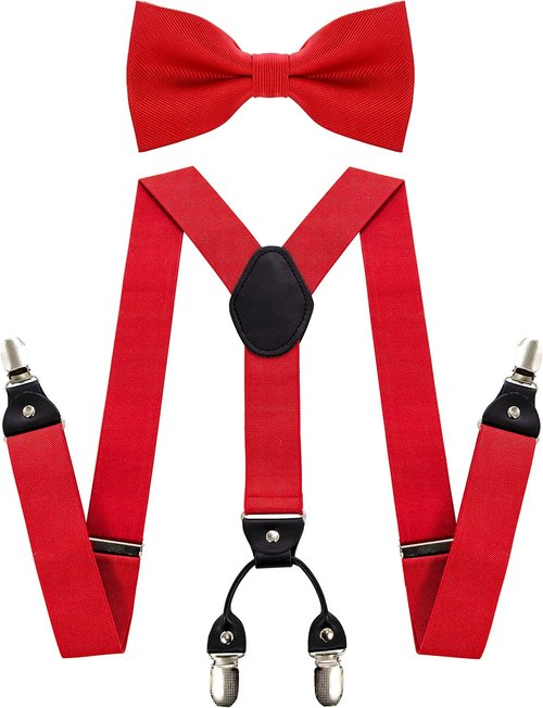 JEMYGINS Men's Solid Color Suspender & Silk Bow Tie Set - Elegant Formal Accessory