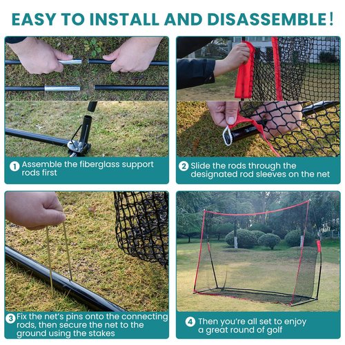 OLIXIS Golf Nets for Backyard, 10x7 ft Golf Practice Net with Frame, Outdoor & Indoor Dual-Use Sturdy for Hitting, Personal Driving Range for Home, Garage and Backyard, Red and Black