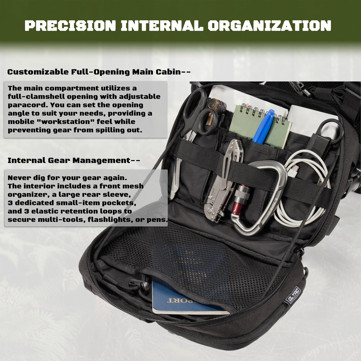 CLTAC 2-in-1 Tactical Chest Pack & Hydration Backpack with 2.5L Water Bladder, Modular Molle Hydration Vest, 500D Nylon Lightweight Running Water Bag for Gravel Cycling, MTB, Hiking, Enduro - Black